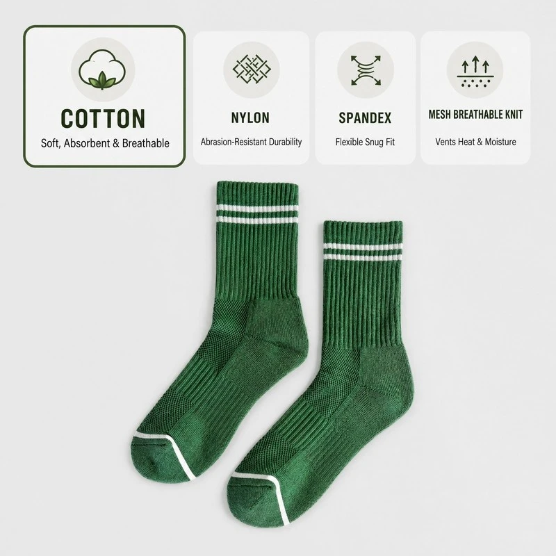 Cotton Nylon Spandex Crew Green Sports Workout Socks factory